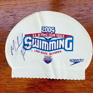 Swim cap autographed by Michael Phelps at the 2004 Long Beach annual breakfast